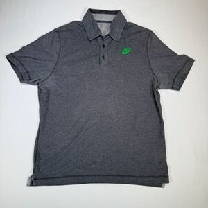 Nike Golf Polo Shirt Gray Heather Green Logo Athletic Training Casual‎ Mens